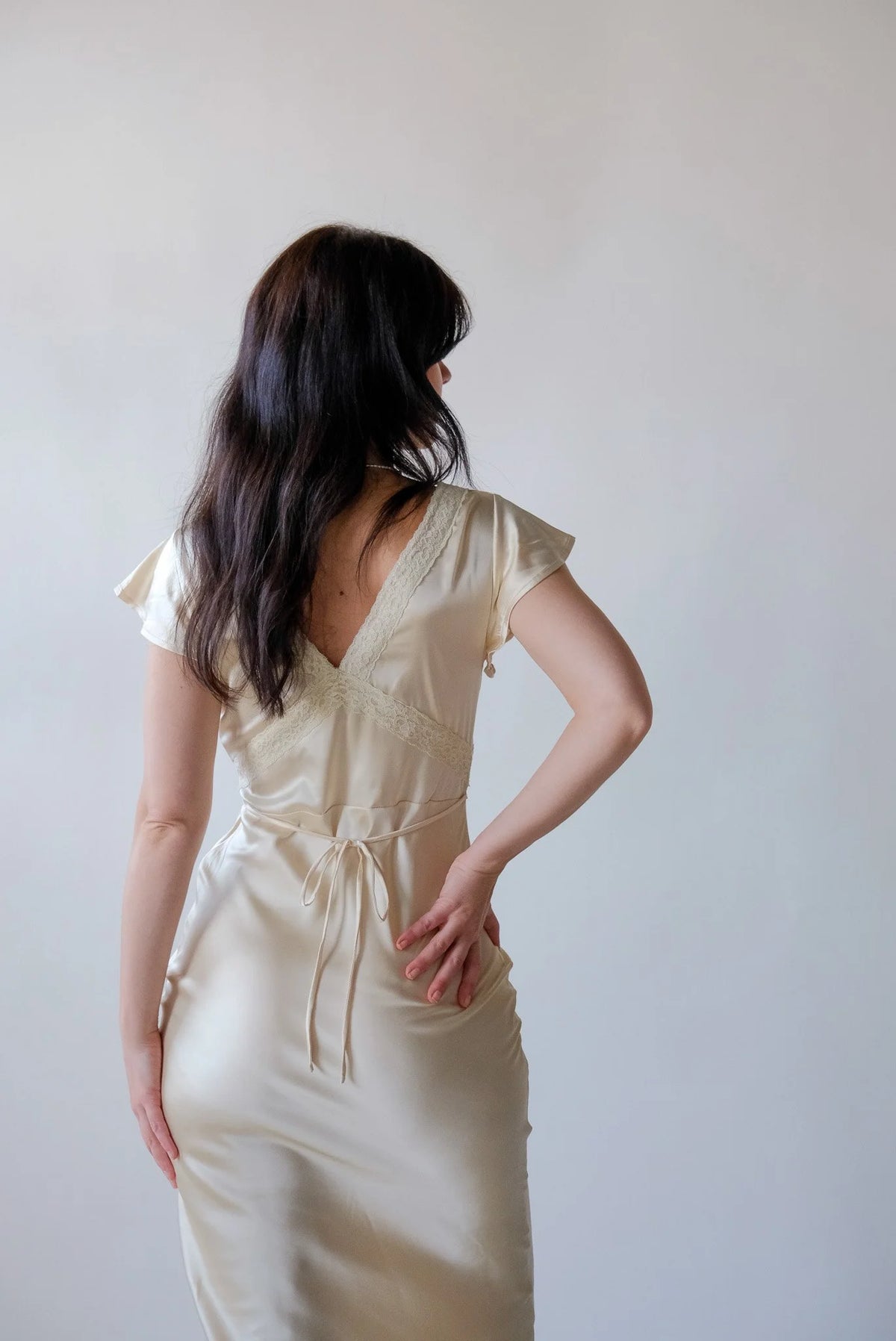 Cora Satin Midi Dress in Butter