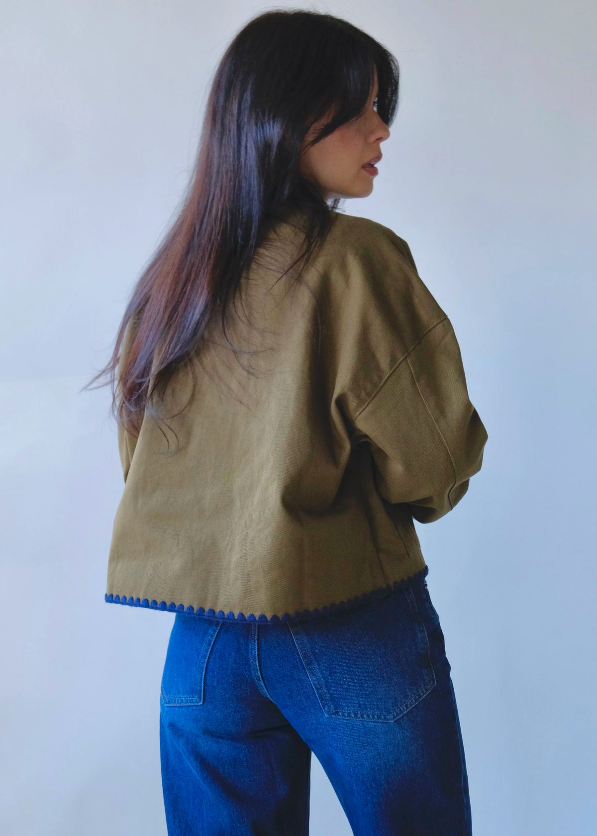 Denim Stitch Detail Crop Jacket