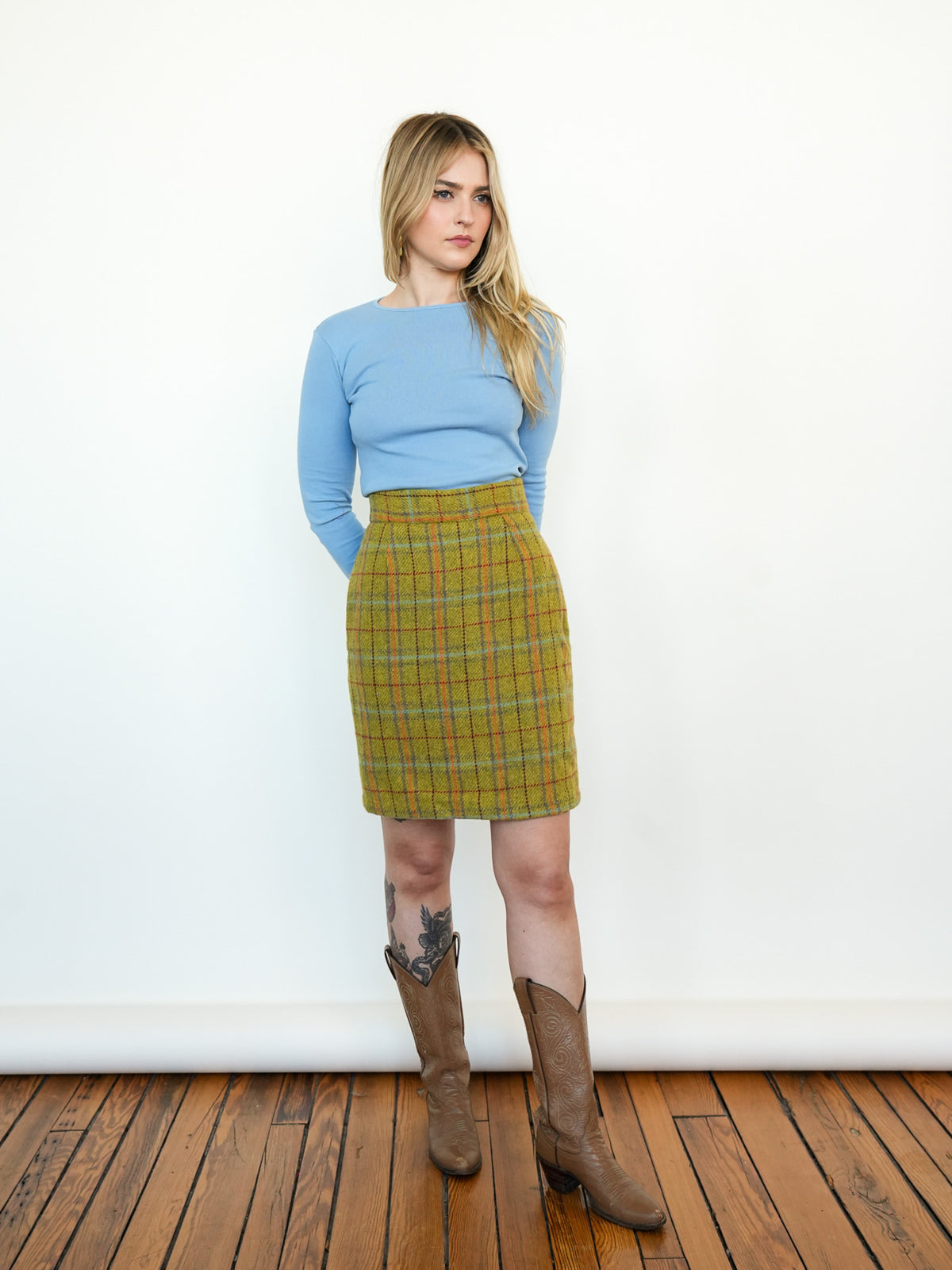 Lime Plaid Skirt
