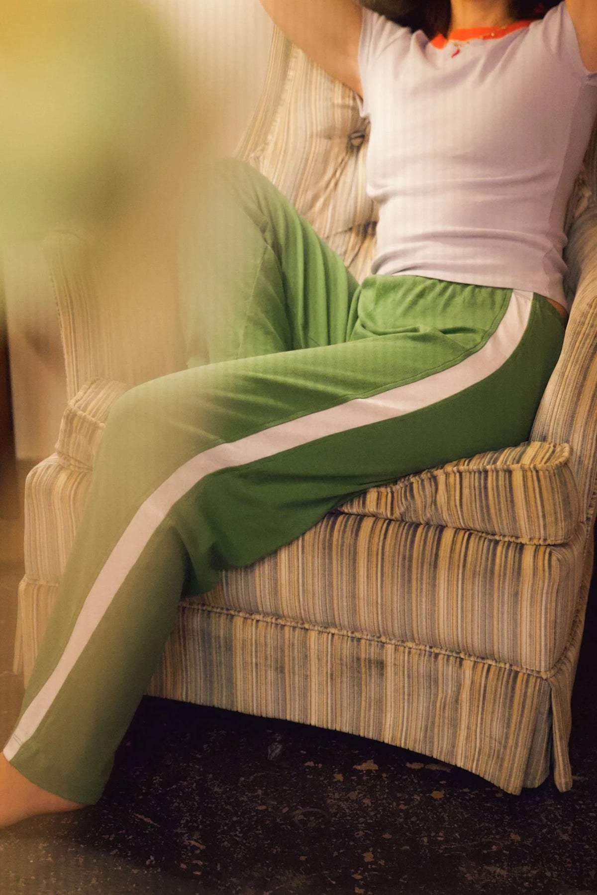 Pointelle Track Pant in Chive