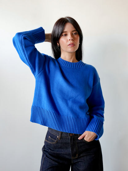 Asher Knit Crop Sweater in Blue