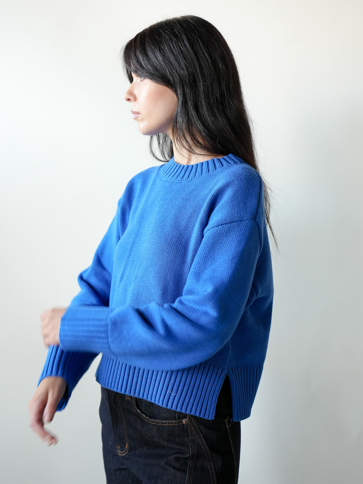 Asher Knit Crop Sweater in Blue