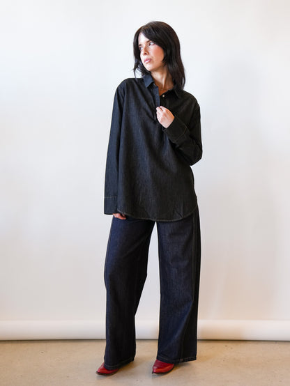 Henri Denim Pullover in Black Chambray