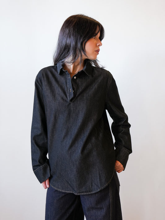 Henri Denim Pullover in Black Chambray