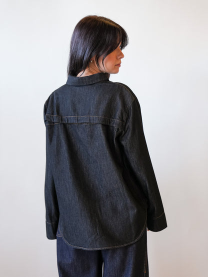 Henri Denim Pullover in Black Chambray