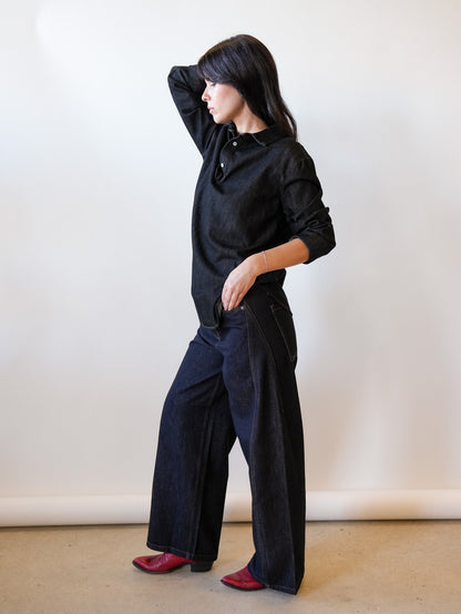 Henri Denim Pullover in Black Chambray