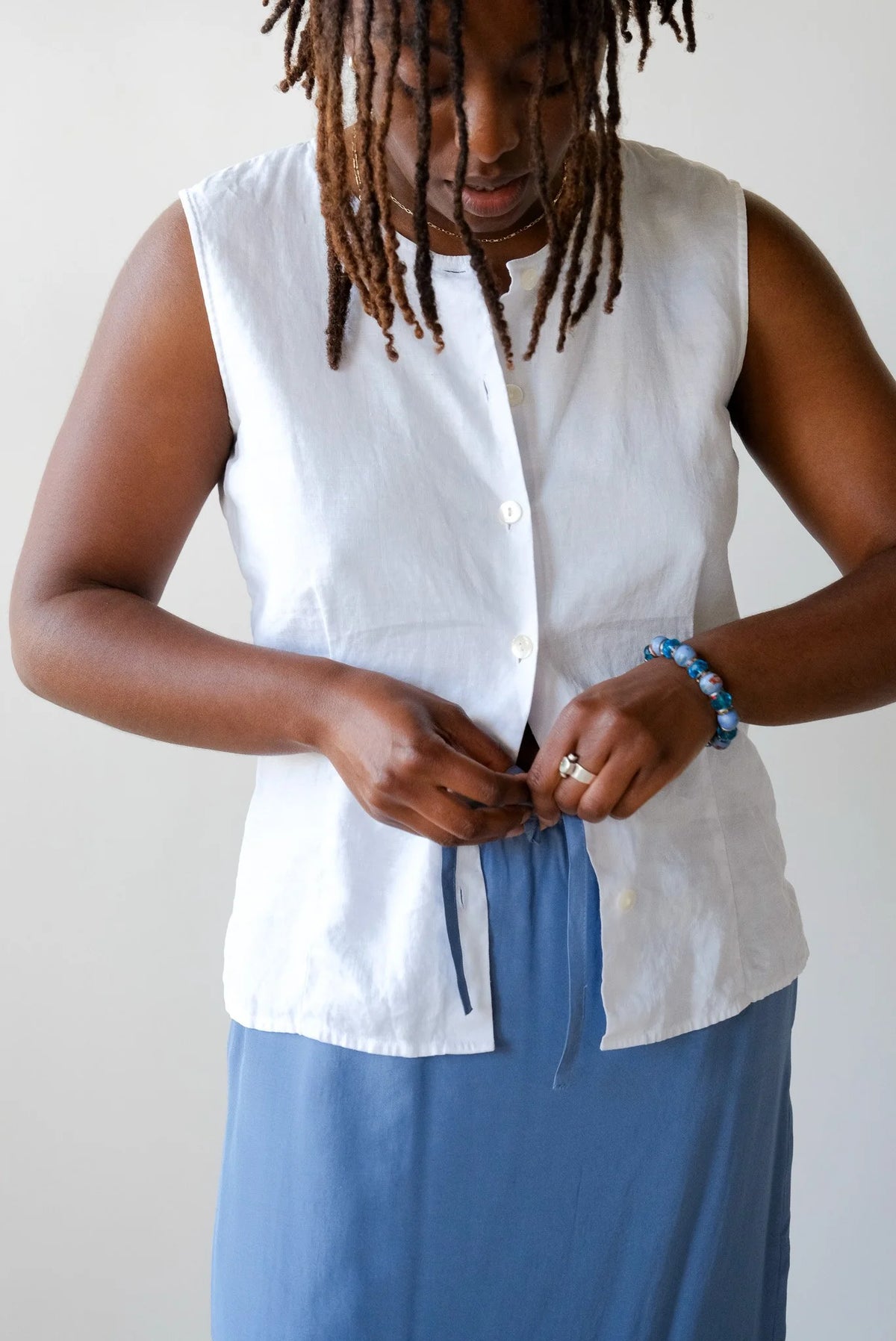 Mijeong Park Drawstring Midi Skirt in Blue