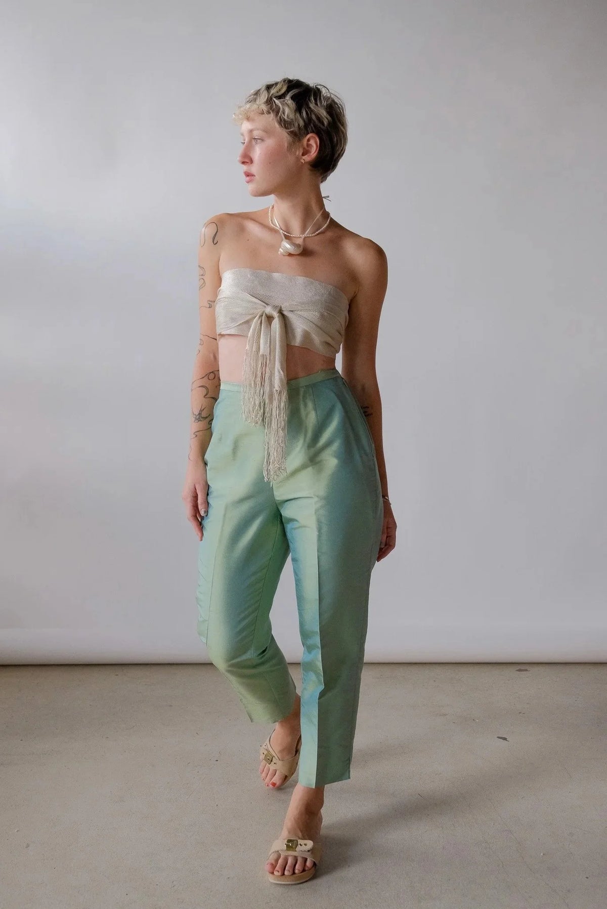 Iridescent Mint Silk Pants