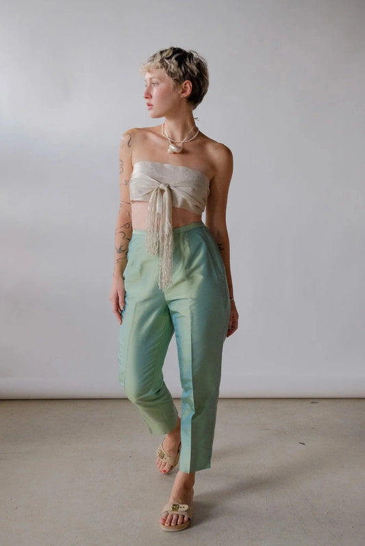 Iridescent Mint Silk Pants