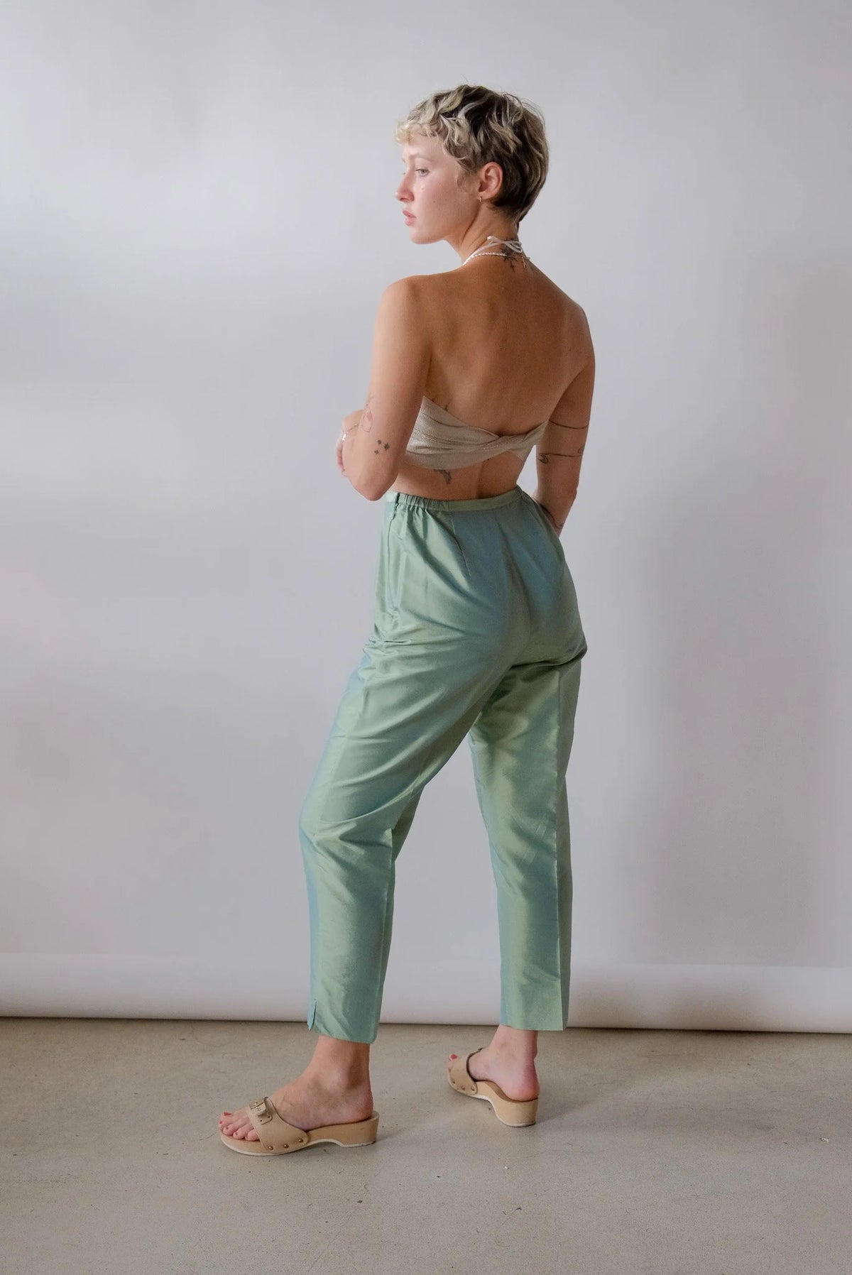 Iridescent Mint Silk Pants