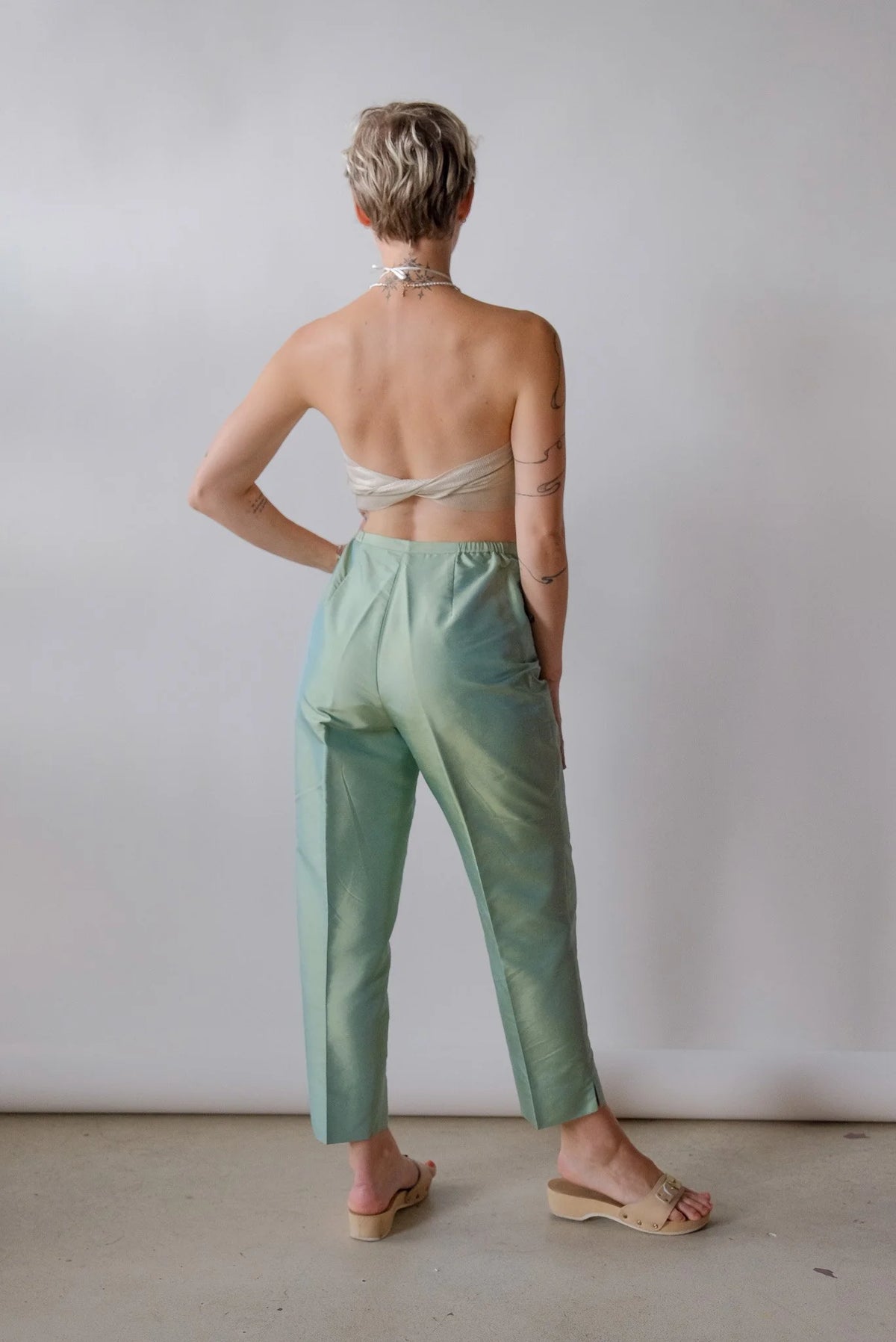 Iridescent Mint Silk Pants