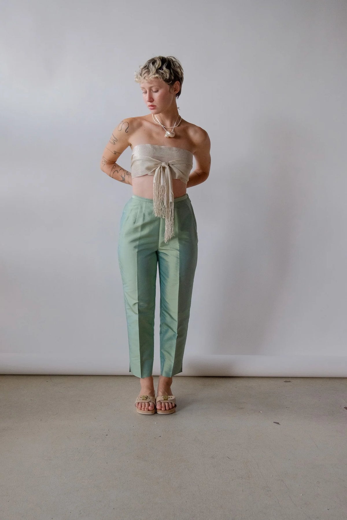 Iridescent Mint Silk Pants