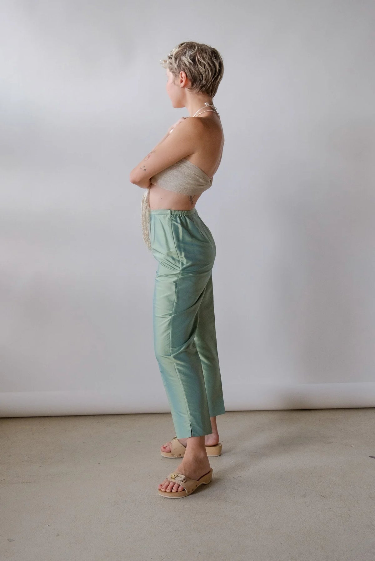 Iridescent Mint Silk Pants