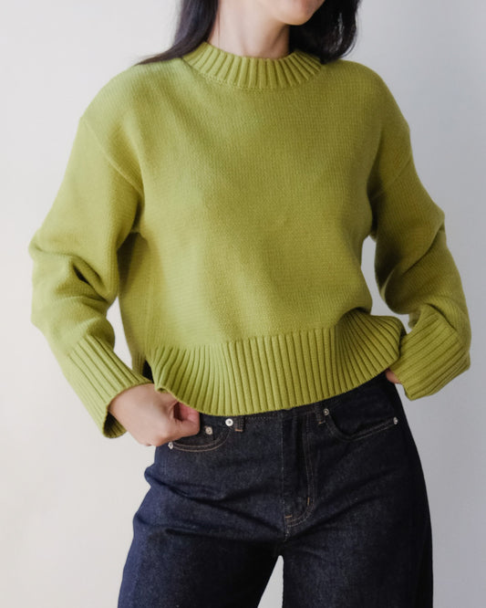 Asher Crop Knit Sweater in Avocado