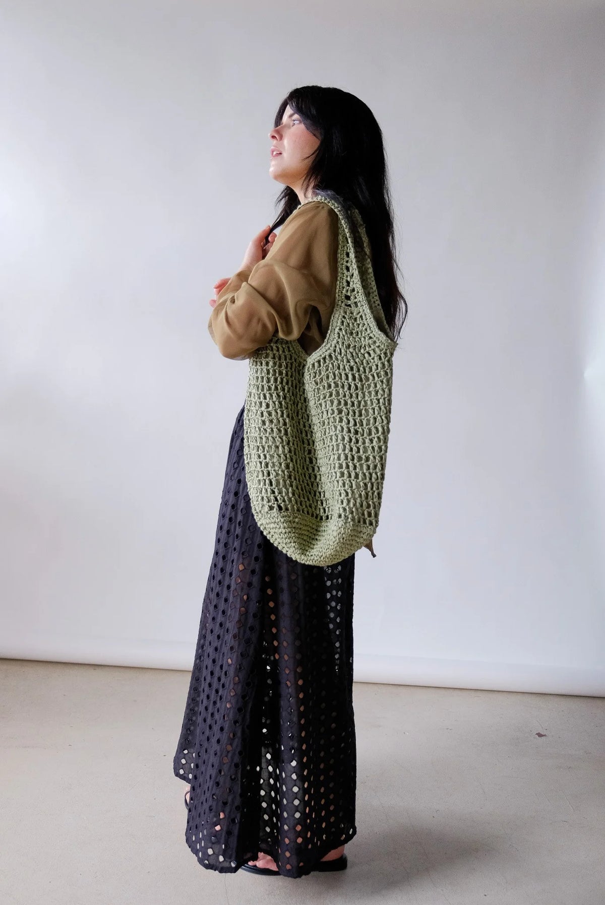 Raffia Green Crochet Tote