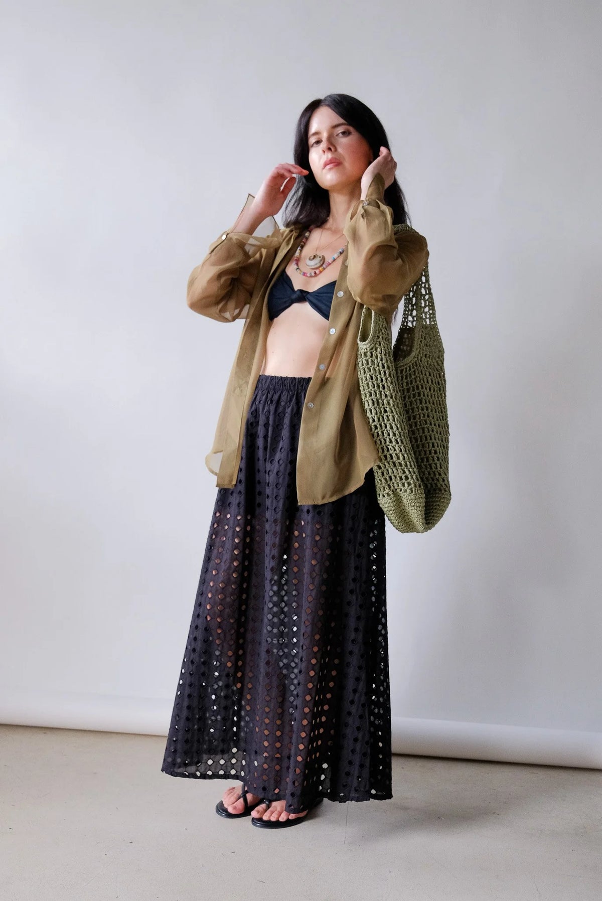 Raffia Green Crochet Tote