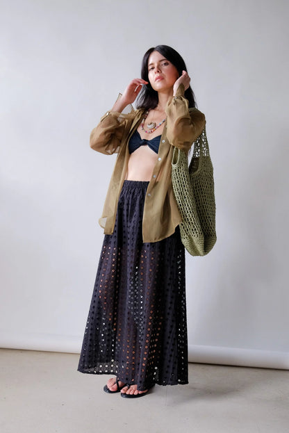 Raffia Green Crochet Tote