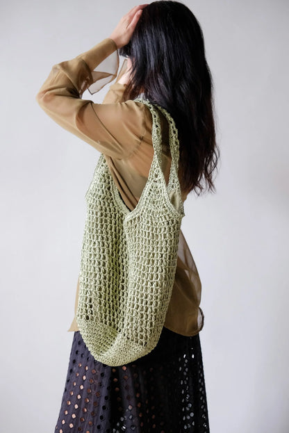 Raffia Green Crochet Tote
