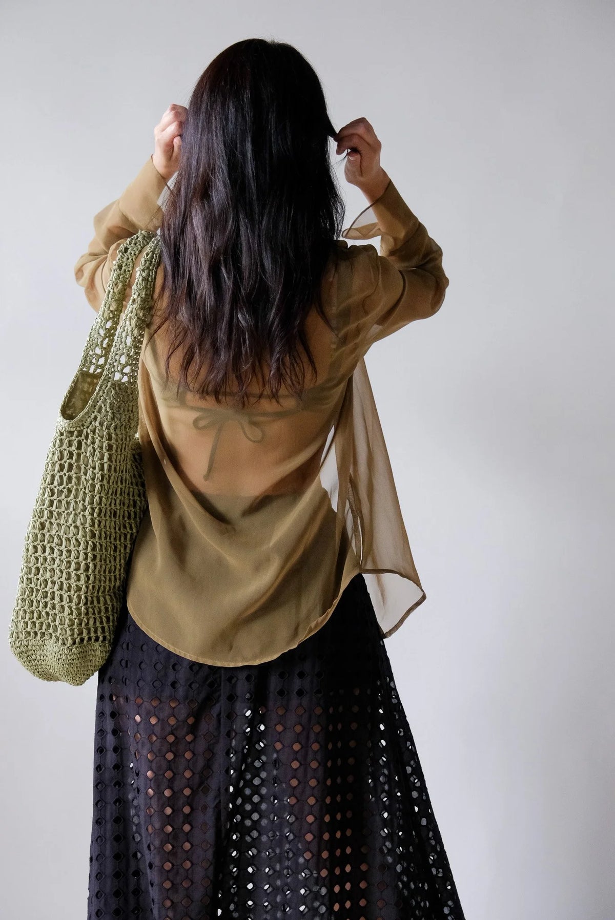 Raffia Green Crochet Tote