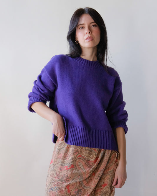 Asher Crop Knit Sweater in Aubergine