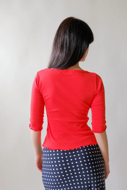 Ballet Pointelle Tee in Cherry