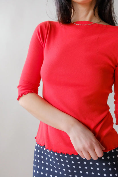 Ballet Pointelle Tee in Cherry