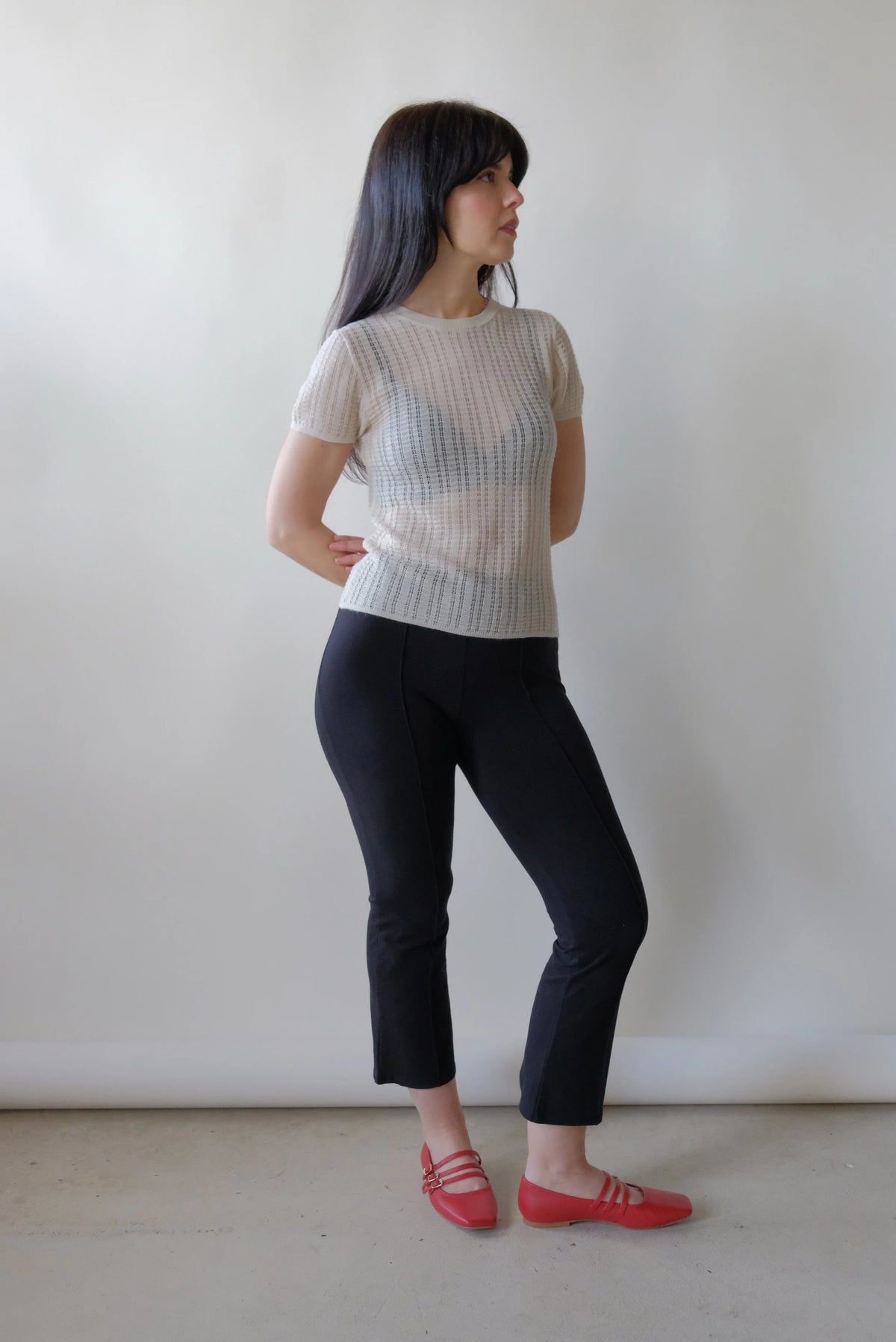 Rhye Pointelle Knit Tee in Cream