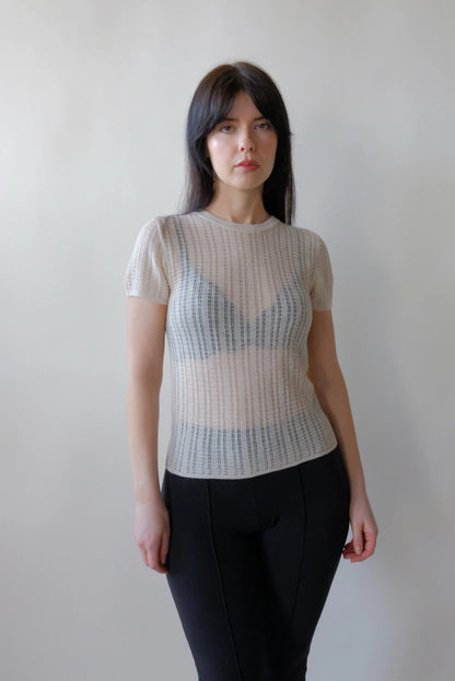 Rhye Pointelle Knit Tee in Cream