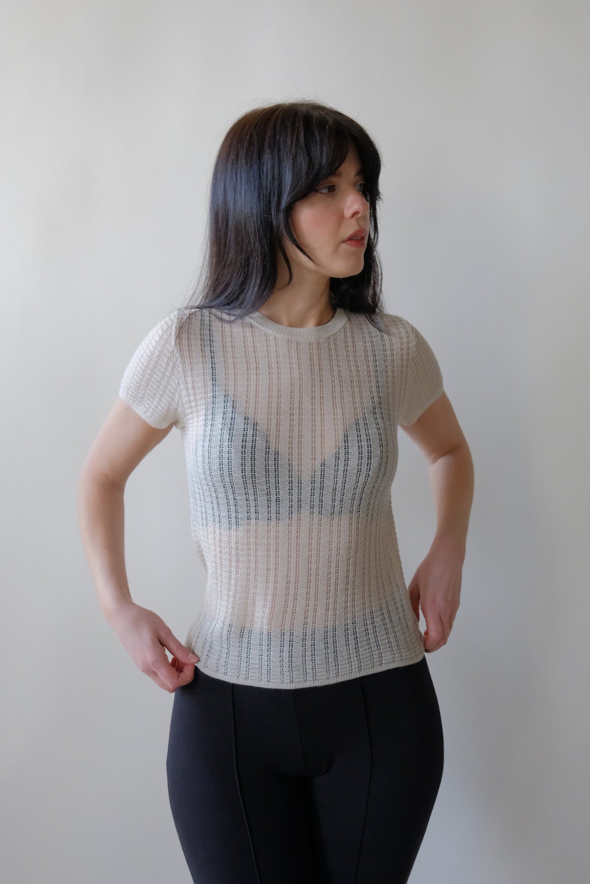 Rhye Pointelle Knit Tee in Cream