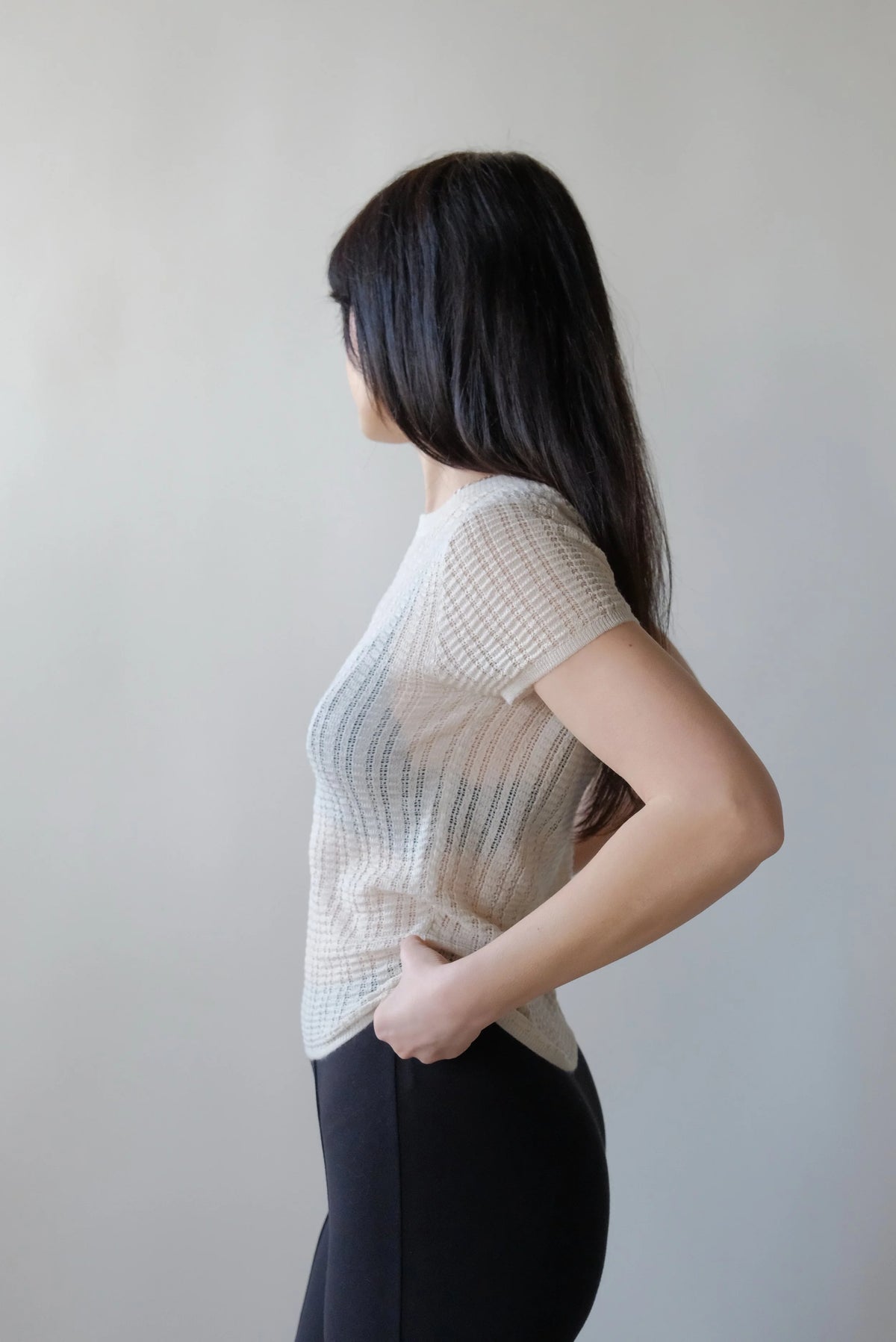 Rhye Pointelle Knit Tee in Cream