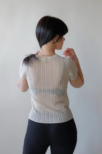 Rhye Pointelle Knit Tee in Cream