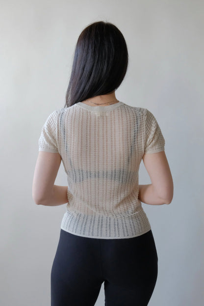Rhye Pointelle Knit Tee in Cream