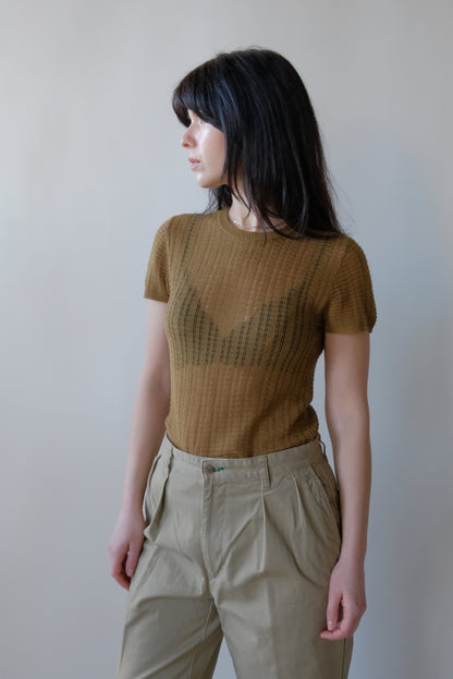 Rhye Pointelle Knit Tee in Olive