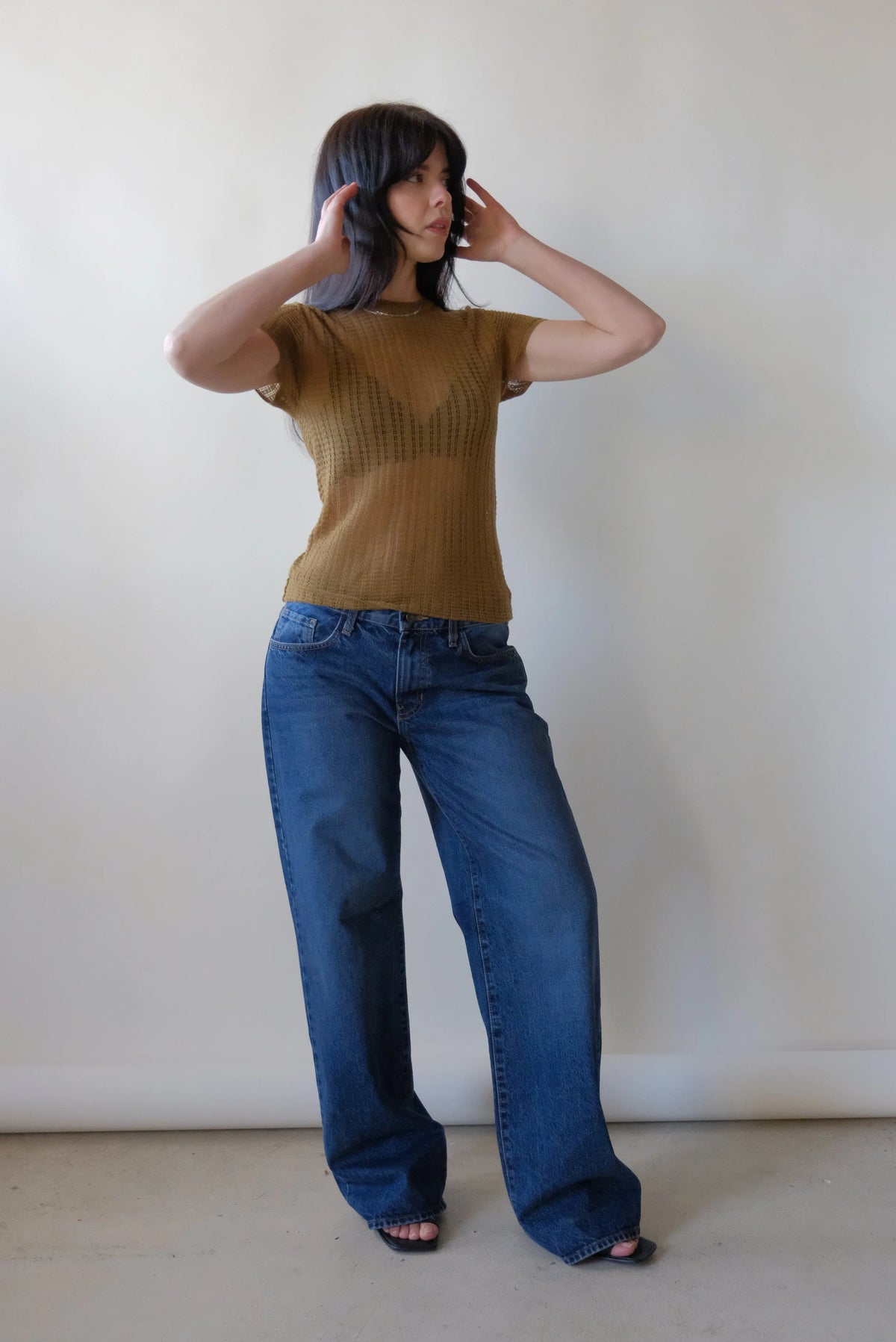 Rhye Pointelle Knit Tee in Olive