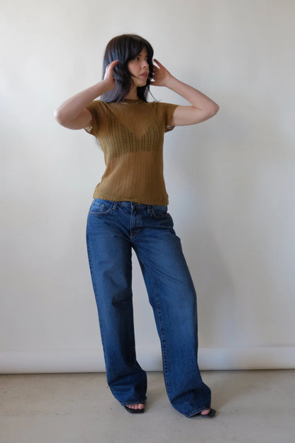 Rhye Pointelle Knit Tee in Olive