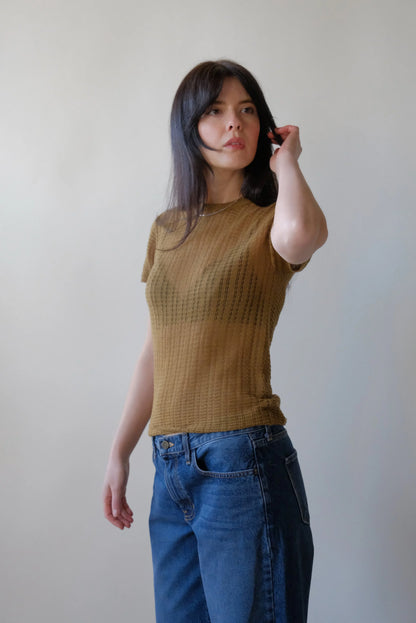 Rhye Pointelle Knit Tee in Olive