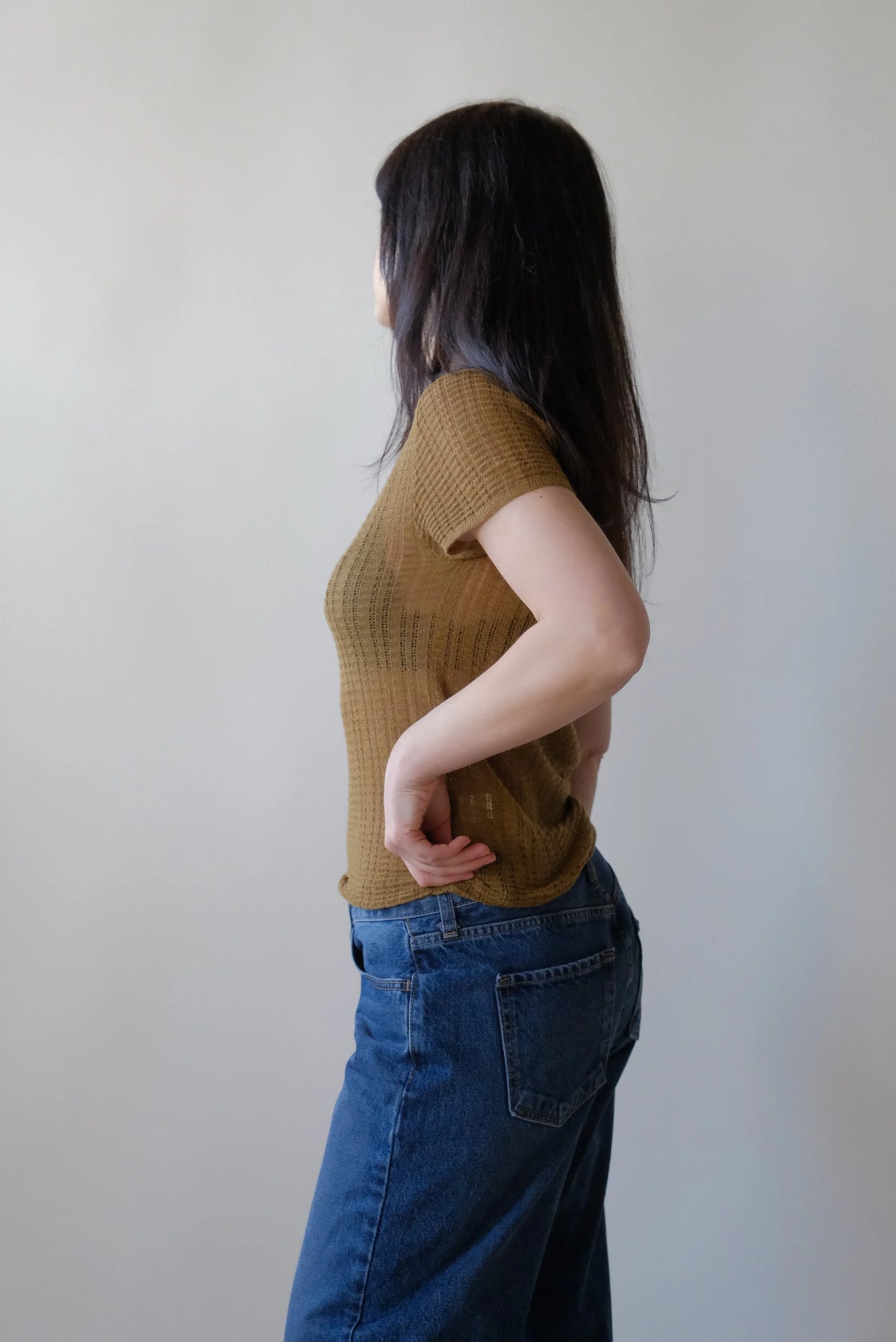 Rhye Pointelle Knit Tee in Olive