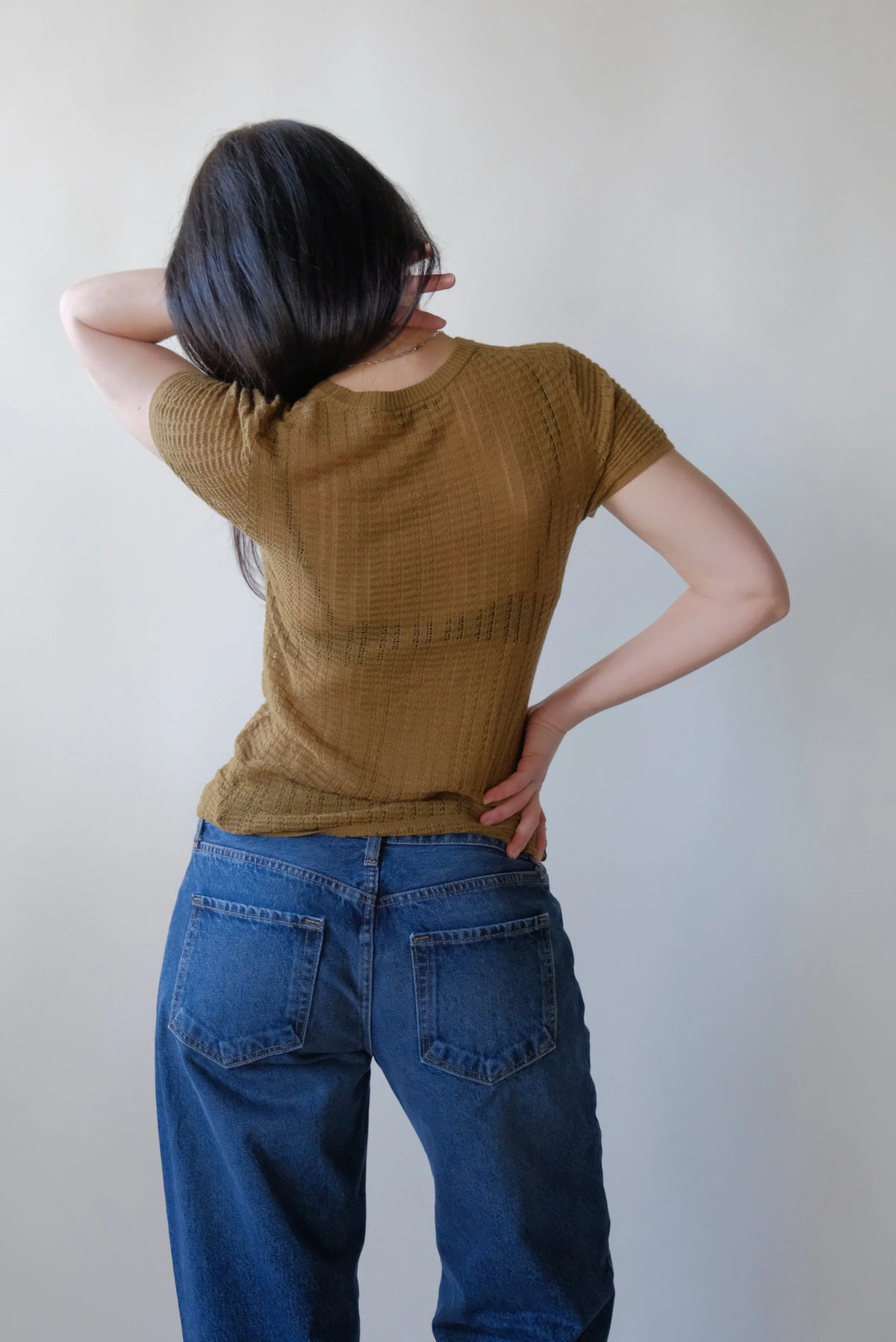 Rhye Pointelle Knit Tee in Olive