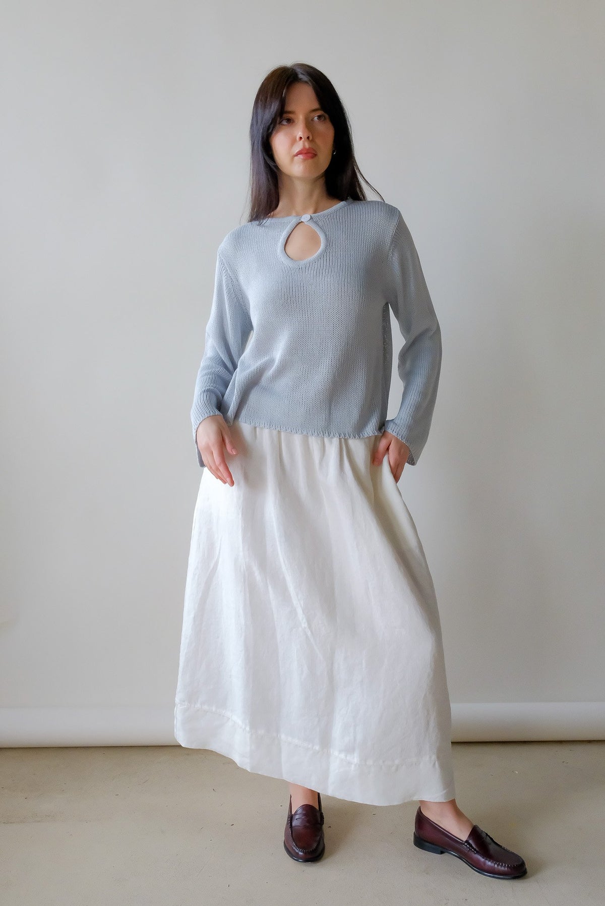 Washed Linen Skirt - White
