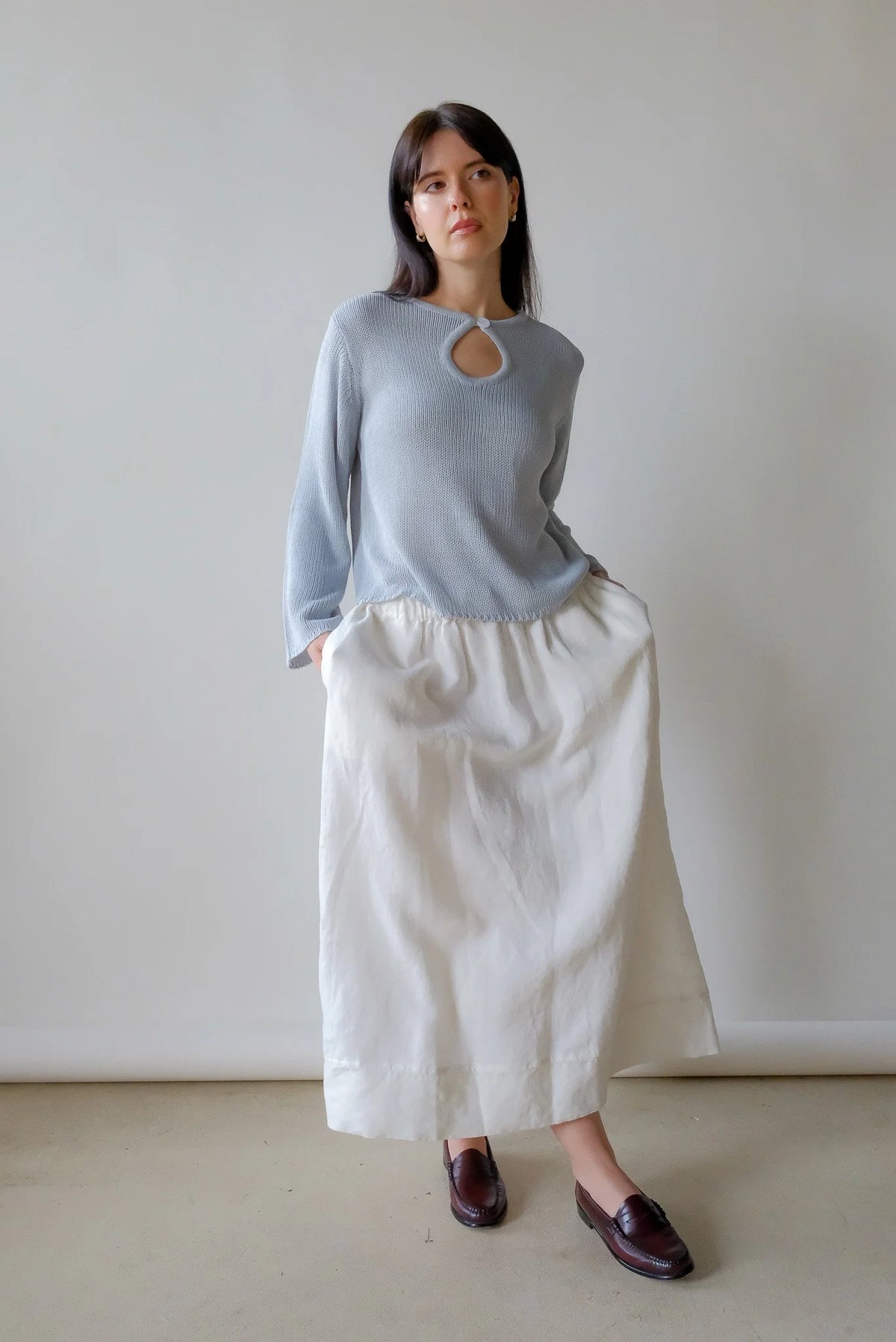 Washed Linen Skirt - White
