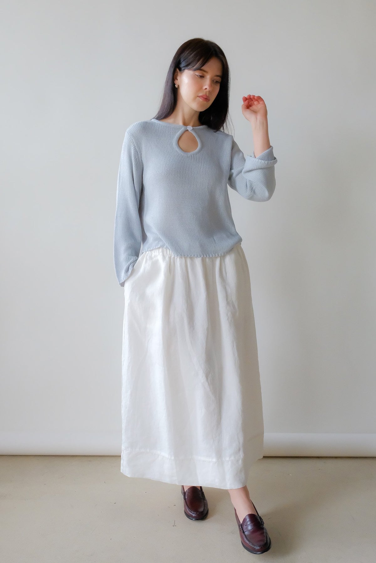 Washed Linen Skirt - White