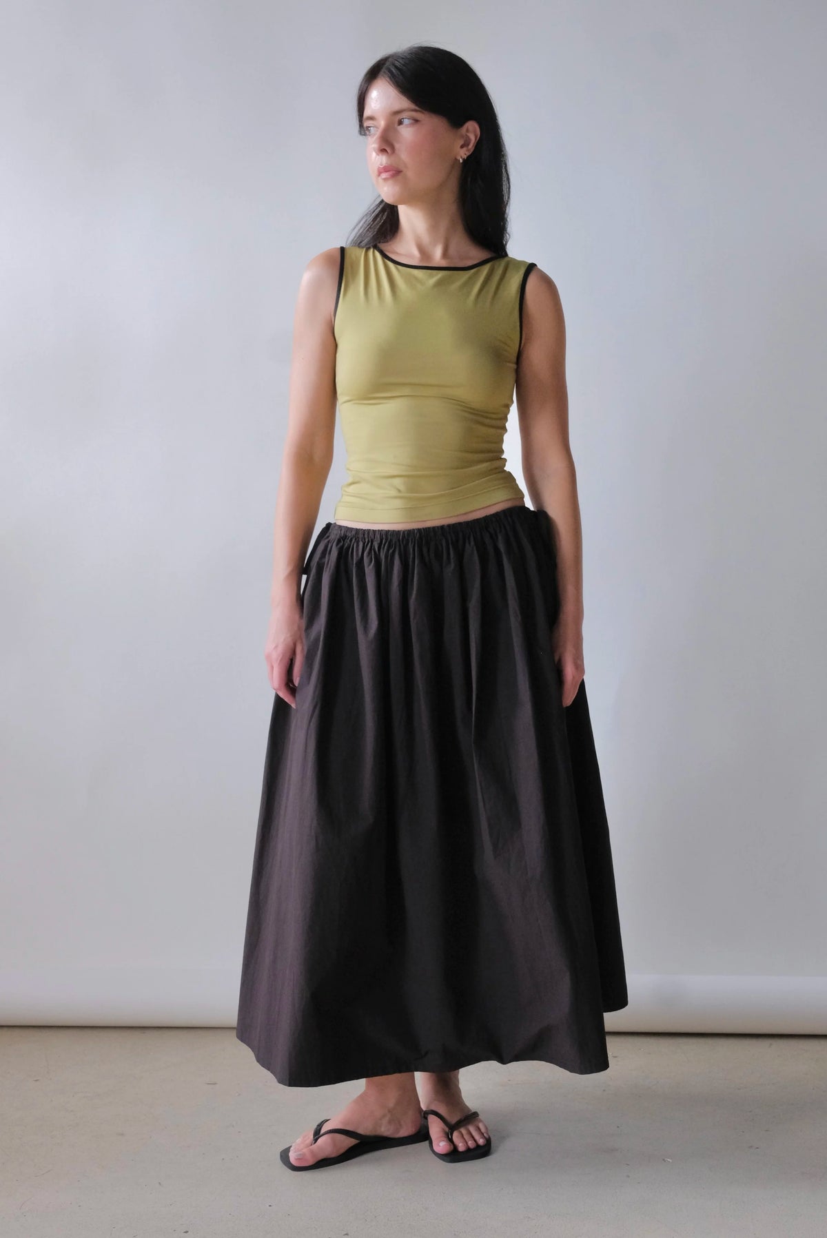 Kiana Midi Drawstring Skirt in Black