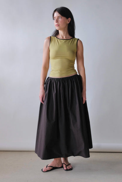Kiana Midi Drawstring Skirt in Black