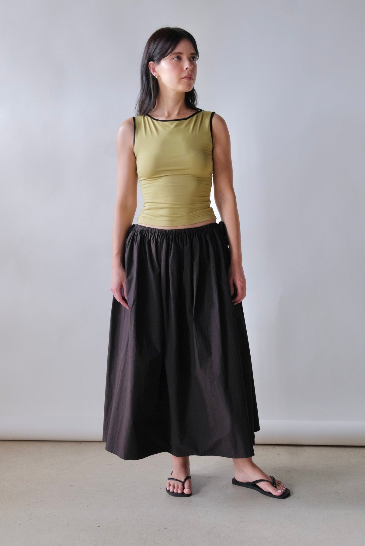 Kiana Midi Drawstring Skirt in Black