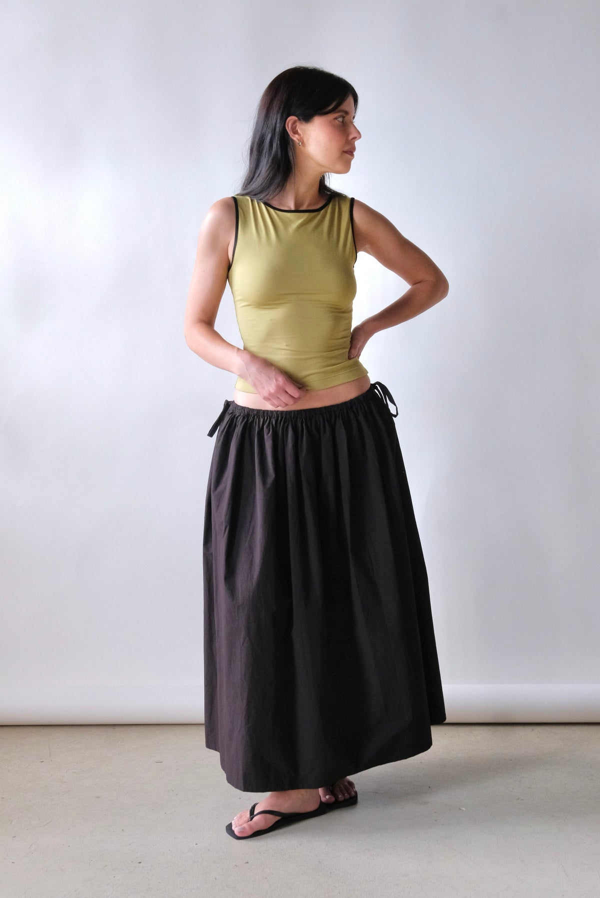 Kiana Midi Drawstring Skirt in Black