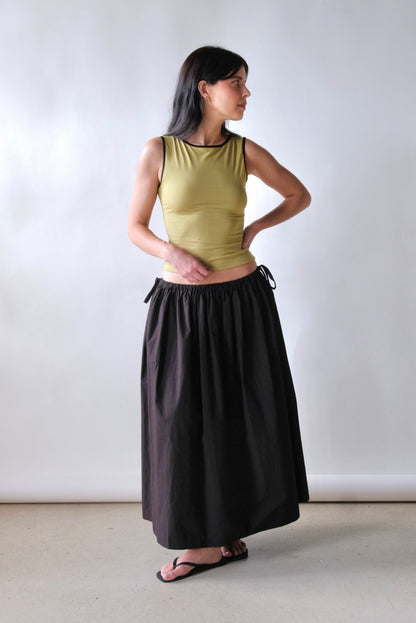 Kiana Midi Drawstring Skirt in Black
