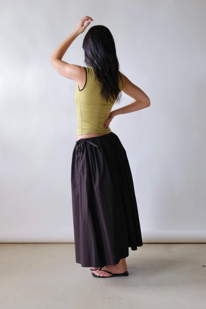 Kiana Midi Drawstring Skirt in Black