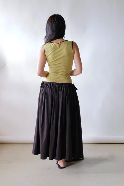 Kiana Midi Drawstring Skirt in Black