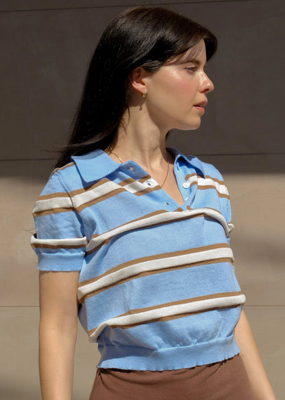 Striped Summer Polo in Baby Blue