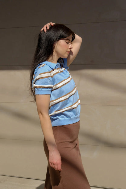 Striped Summer Polo in Baby Blue